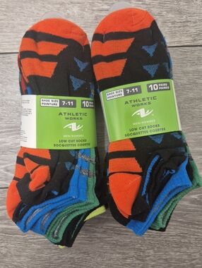 Athletic Works 20 Pairs Men's Multi Color Geometric Low Cut Socks Shoe Size 7-11